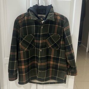 Freedom Foundry Boy’s Sherpa Lined Hooded Flannel Jacket size L (14/16)